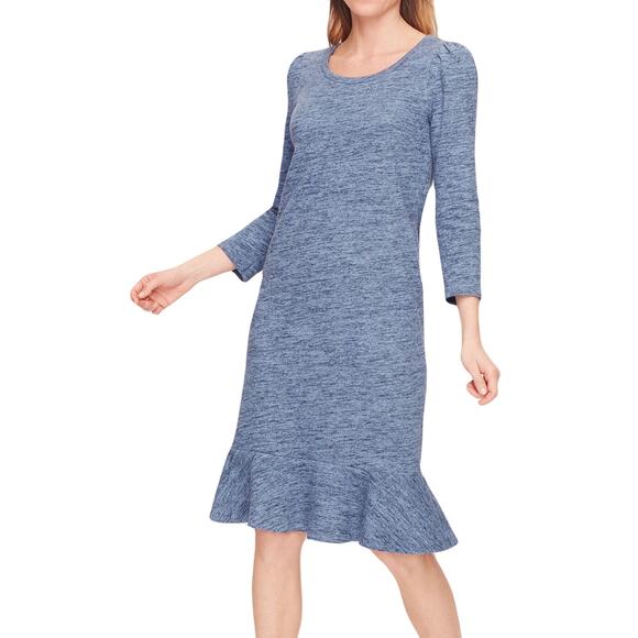 NWT TALBOTS Sweater Dress 3X Blue Heather Knit Flounce-Hem 3/4-Sleeve Cotton - Picture 1 of 4